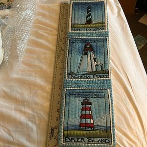 three lighthouse hanging quilt 23”x6”